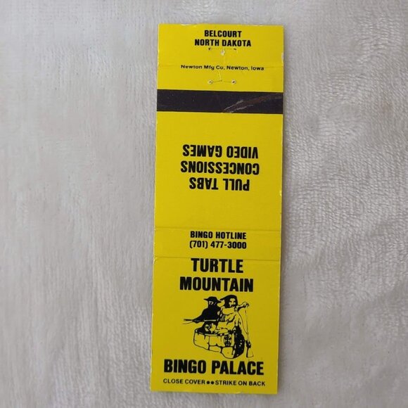 Vintage Matchbook Cover Turtle Mountain Bingo Palace Belcourt ND North Dakota - Picture 3 of 4